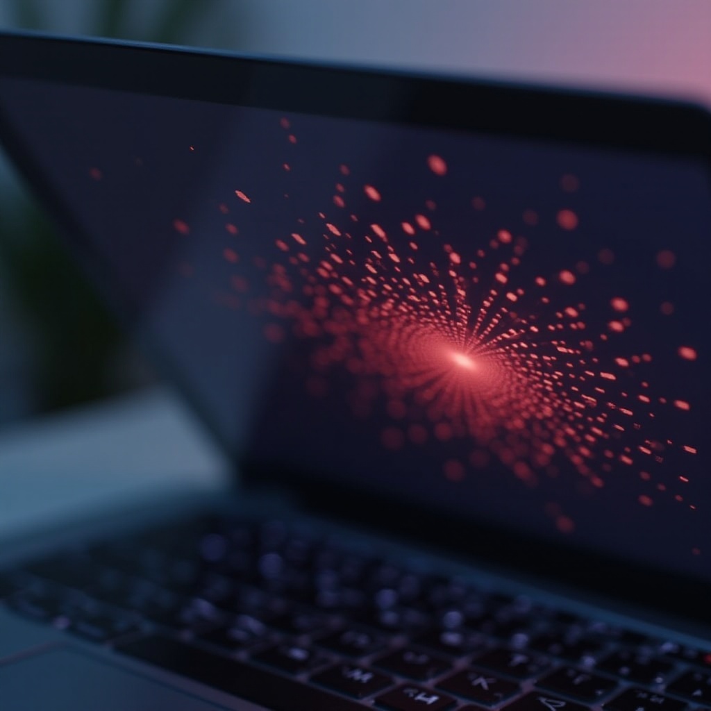ノートパソコンの画面に赤い点