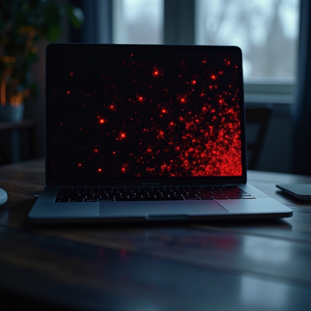 ノートパソコンの画面に赤い点
